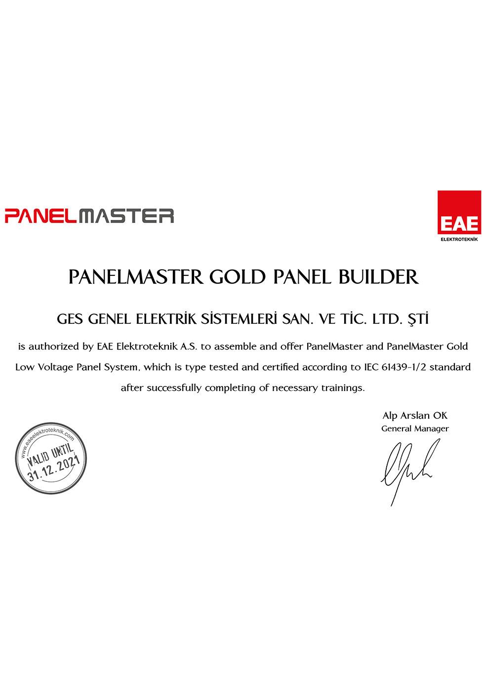 Panel MAster GPANO Gold Serfifikası
